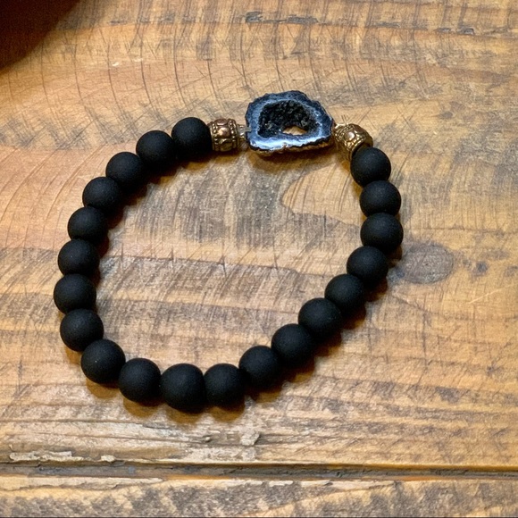 Black Onyx Druzy Agate Silicone Beaded Bracelet - Picture 2 of 9